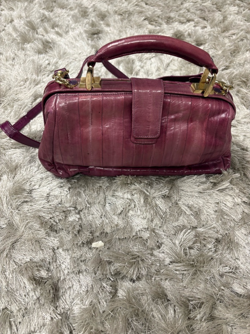 Plum Genuine EEL Skin -Handle Satchel Bag made in Korea